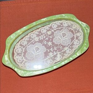 Vintage Green Oval Lace Vanity Tray